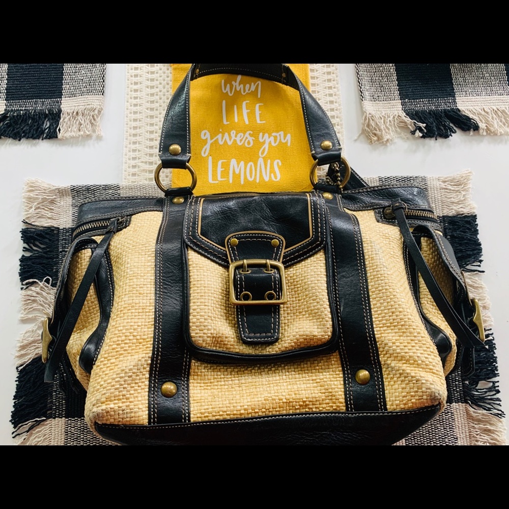 Coach Legacy Straw and Leather Tote
